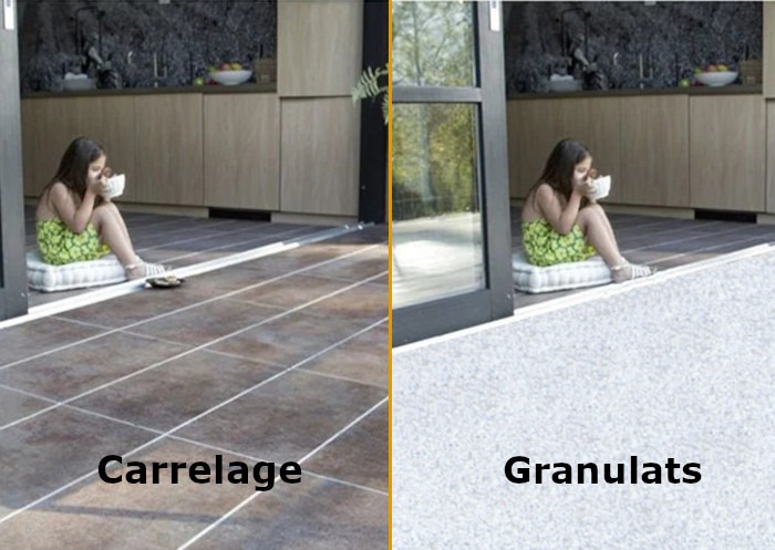 Carrelage contre granulats de marbre